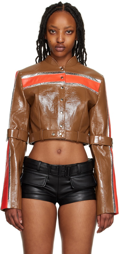 Photo: Lado Bokuchava Brown Cropped Faux-Leather Jacket