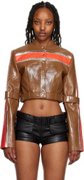 Lado Bokuchava Brown Cropped Faux-Leather Jacket
