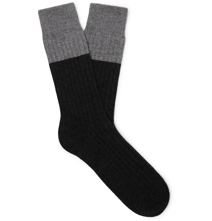 Photo: NN07 - Colour-Block Knitted Socks - Black