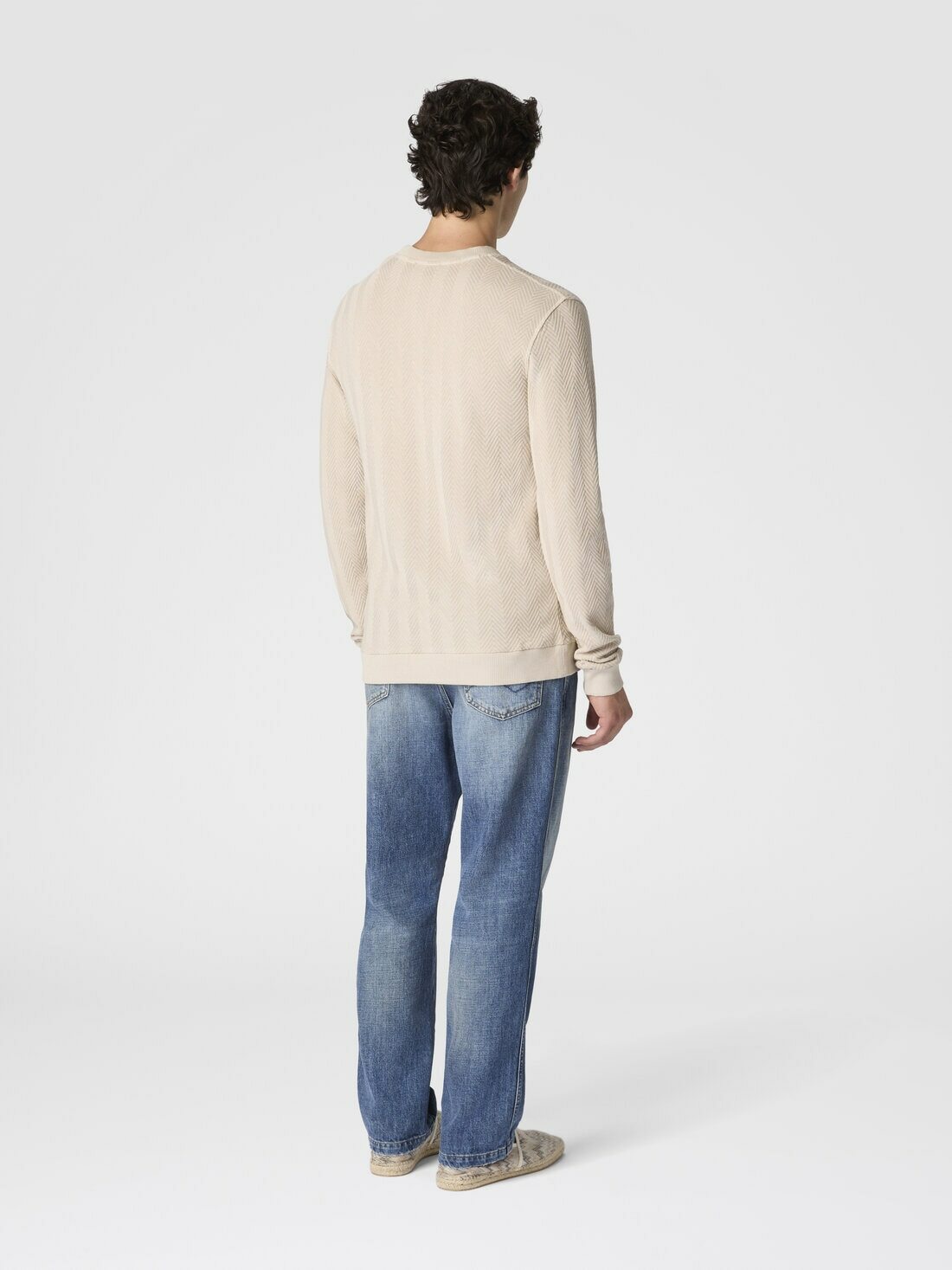 Missoni - Crew-neck cotton and viscose sweatshirt with tone-on-tone zigzag pattern, Men, Beige