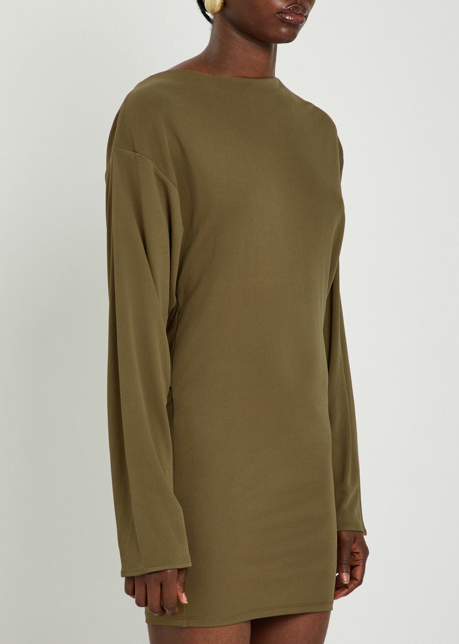 Jacquemus La Robe Mistral Cowl-back Woven Mini Dress Khaki