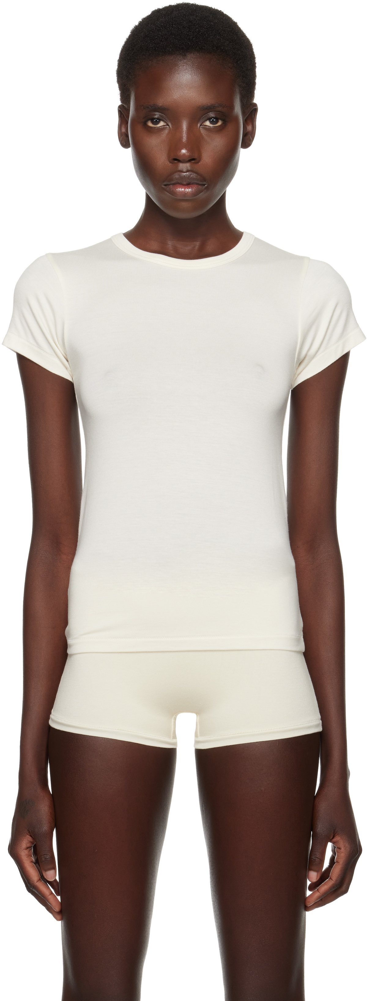 ÉTERNE Off-White Fitted Crewneck Short Sleeve T-shirt