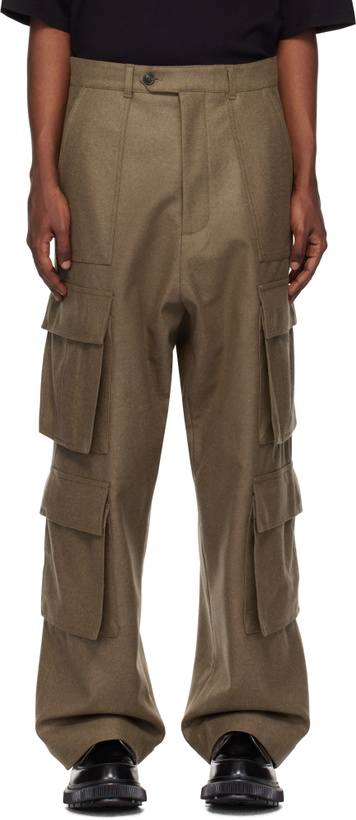 Photo: Lownn Taupe Flannel Wool Long Cargo Pants