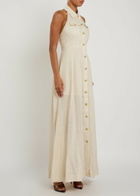 Alice + Olivia Kendall Halterneck Linen Maxi Dress Beige