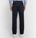 Barena - Navy Tapered Wool-Blend Seersucker Drawstring Trousers - Blue