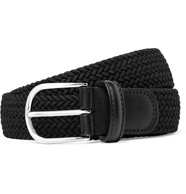 Photo: Anderson's - 3.5cm Black Leather-Trimmed Woven Elastic Belt - Men - Black