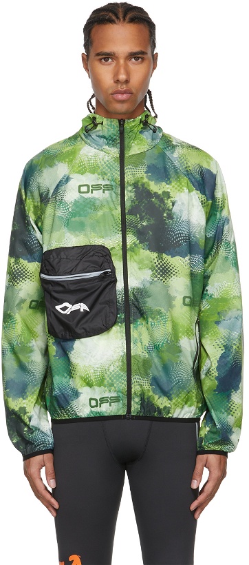 Photo: Off-White Green Active Logo Print Zip-Up Running Jacket