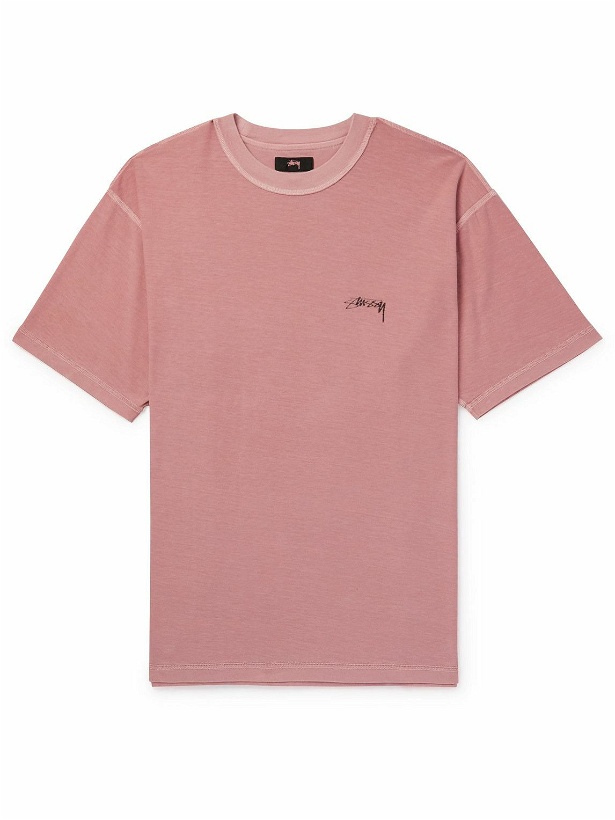 Photo: Stussy - Logo-Print Pigment-Dyed Cotton-Jersey T-Shirt - Pink