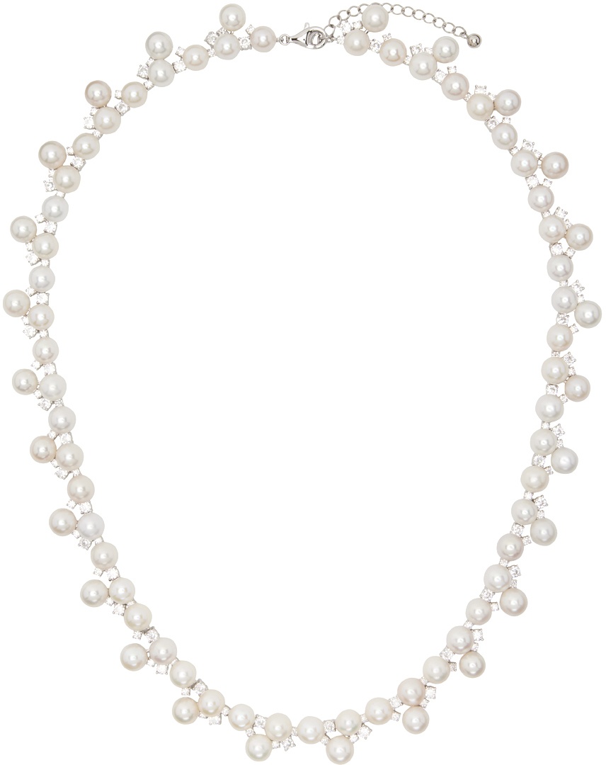 Hatton Labs White Pearl Diamond Tennis Chain Necklace