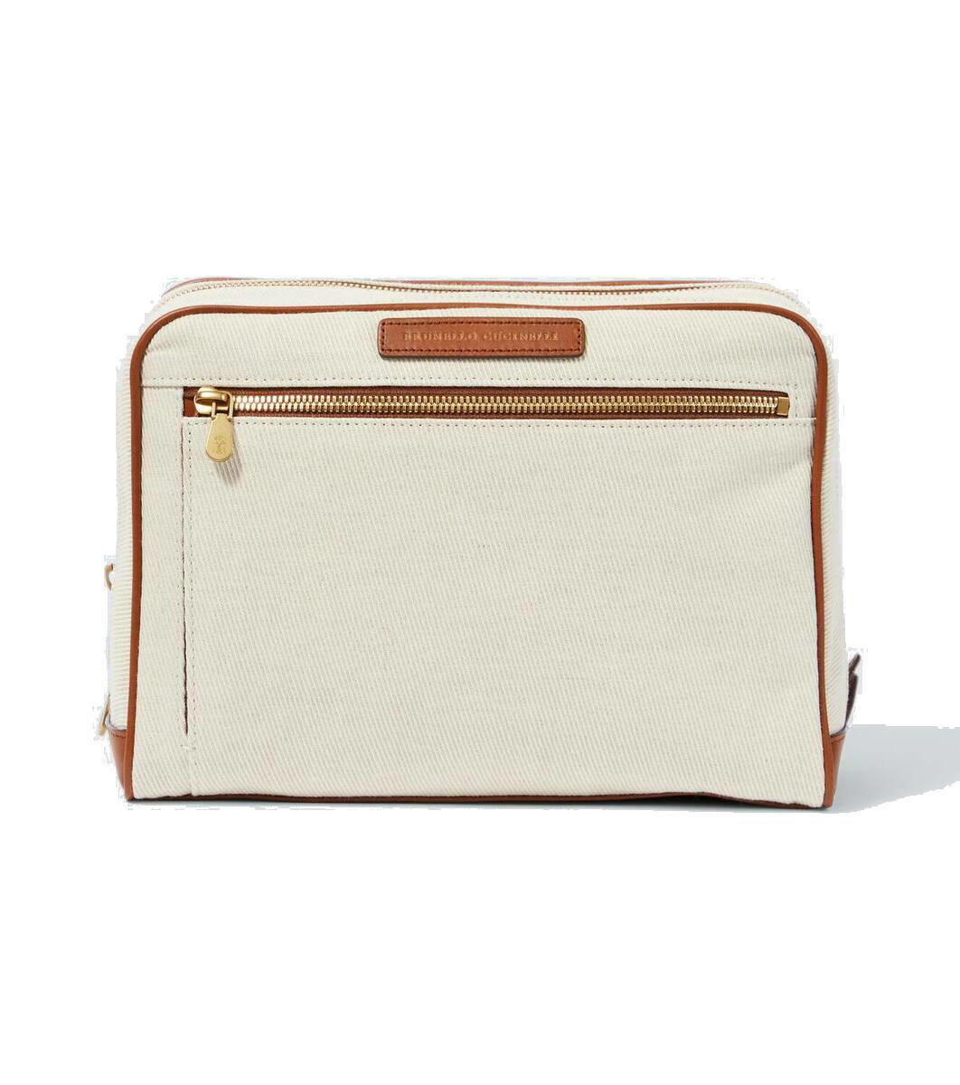 Photo: Brunello Cucinelli Leather-trimmed canvas toiletry bag