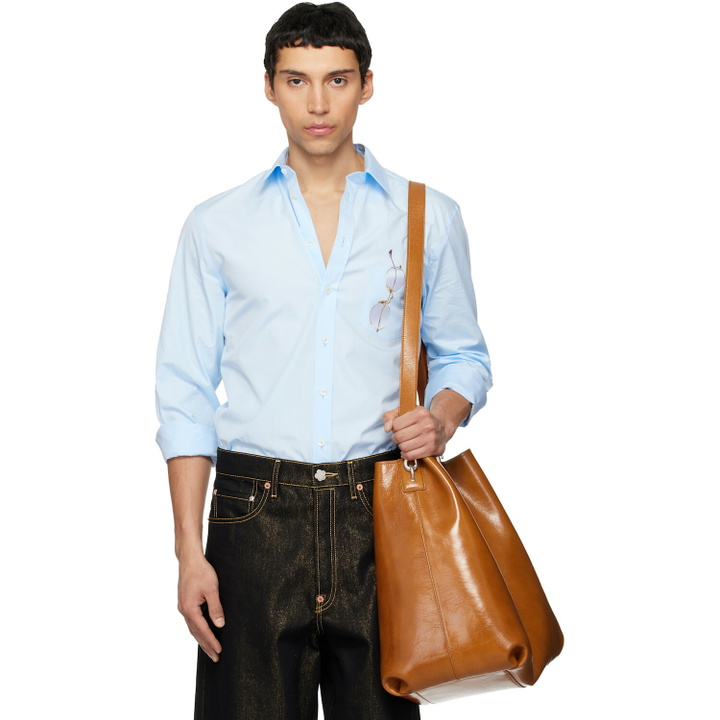 Photo: Moschino Blue Printed Cotton Poplin Shirt
