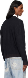 Dime Navy & Brown Wave Knit Cardigan