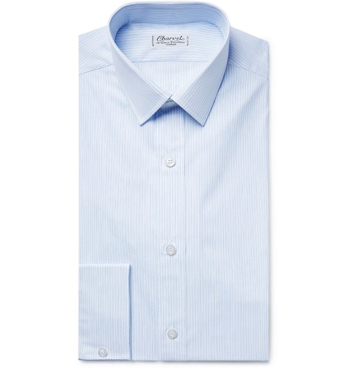 Photo: Charvet - Light-Blue Slim-Fit Pinstriped Cotton-Poplin Shirt - Blue