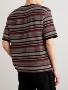 Mr P. - Striped Crochet-Knit Cotton T-Shirt - Burgundy