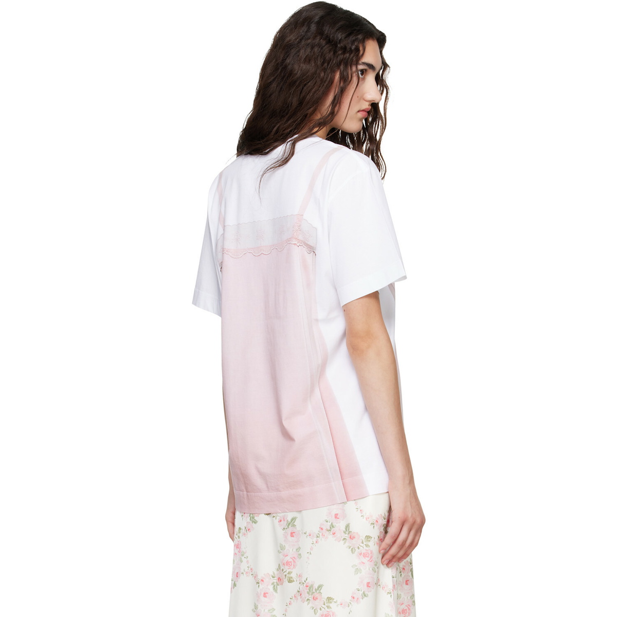 Simone Rocha White & Pink Bow Sash Slip Dress Trompe L'Oeil Print T-shirt