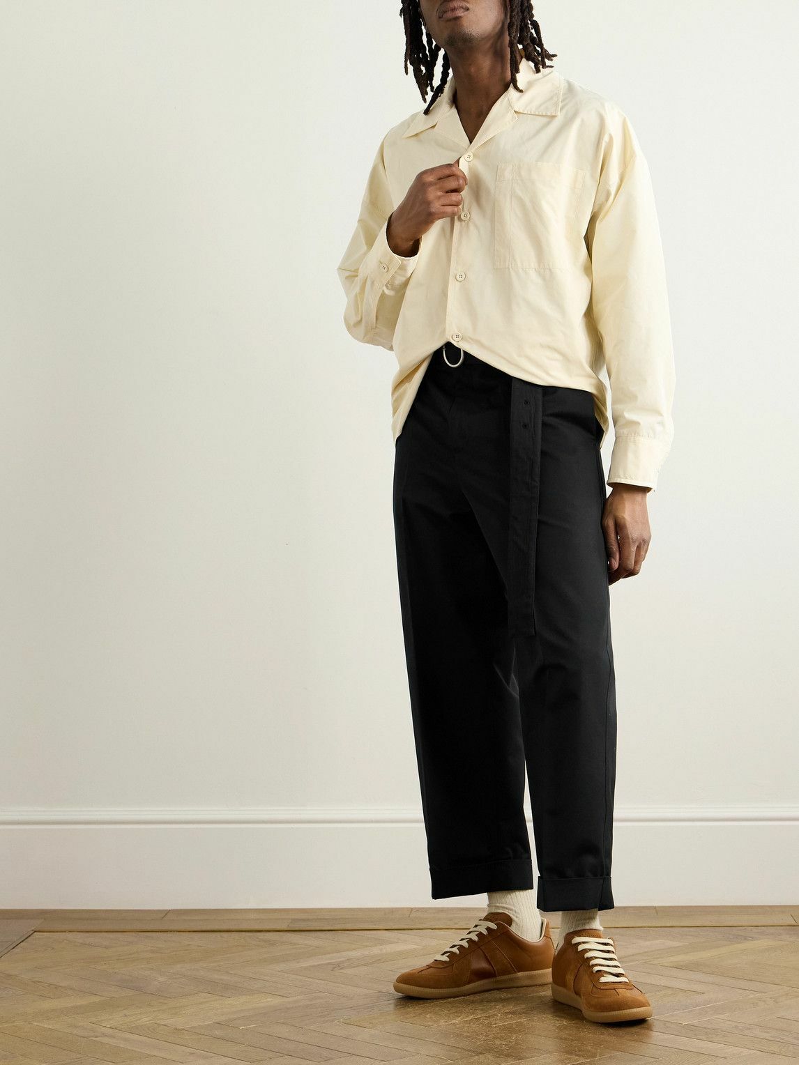 Jil Sander - Cropped Straight-Leg Belted Cotton and Silk-Blend Poplin Trousers - Black