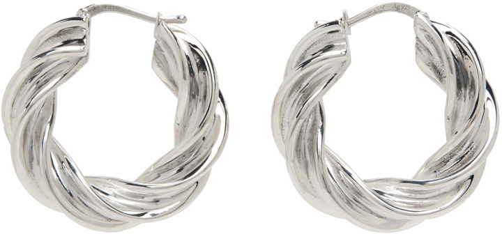 Photo: Bottega Veneta Silver Pillar Twisted Hoop Earrings
