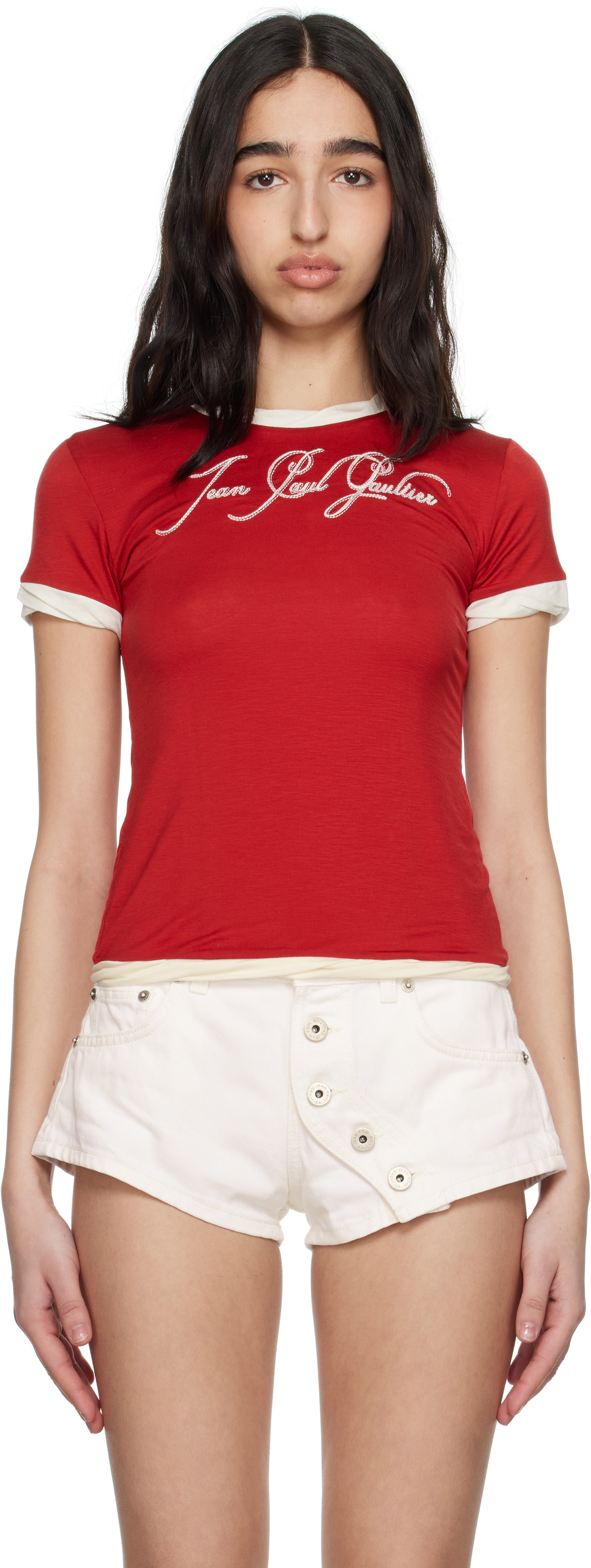 Jean Paul Gaultier Red & Off-White 'The Tattoo' T-shirt Jean