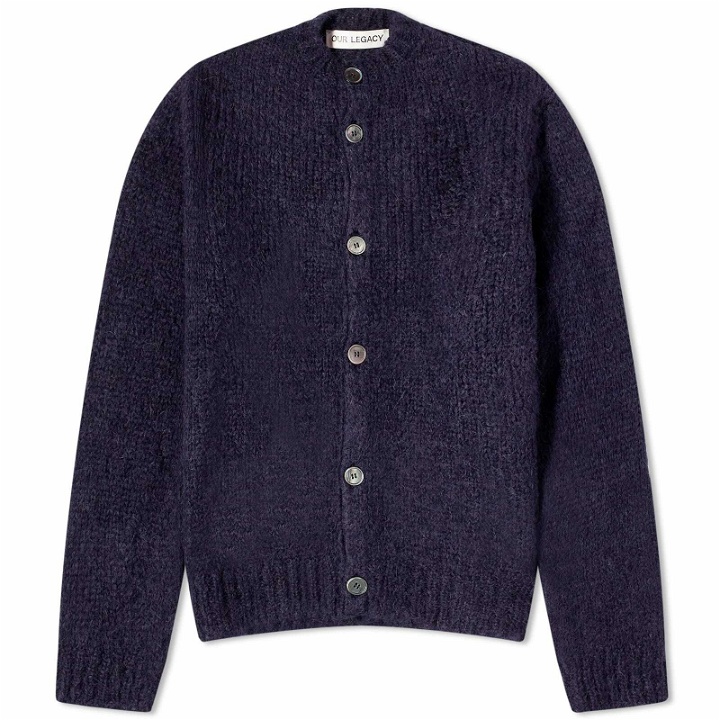 Photo: Our Legacy Men's Opa Cardigan in Navy Fuzzy Mohpaca