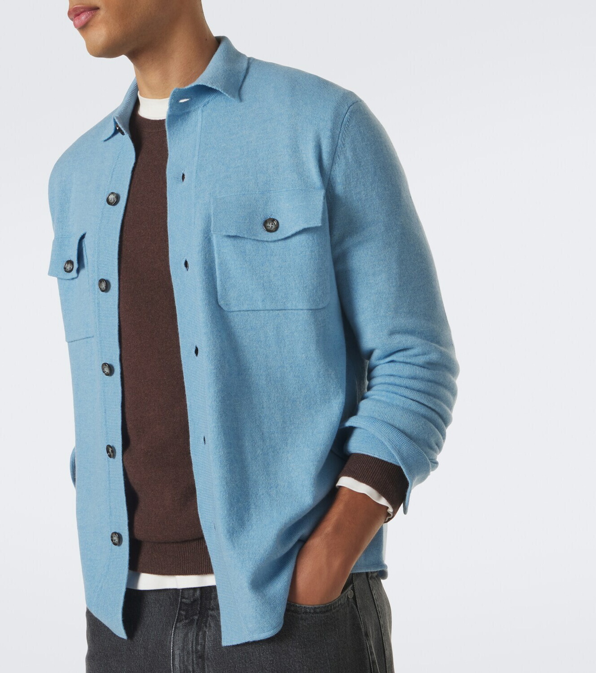 Allude Knitted wool and cashmere shirt