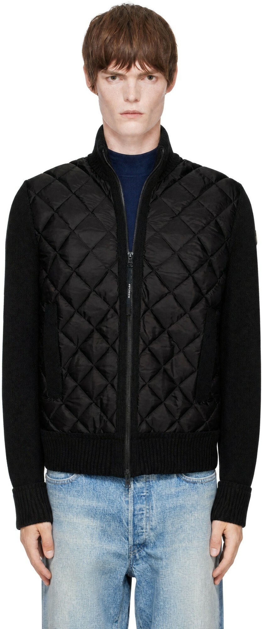 Moncler Black Wool & Nylon Down Cardigan