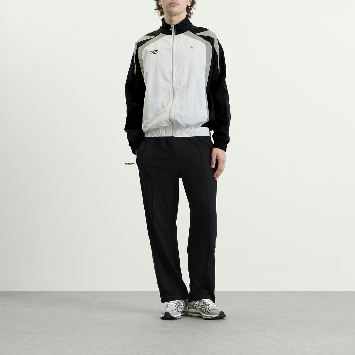 Umbro Men's Relaxed Track Jacket in Brilliant White/Black/Neutral Gray