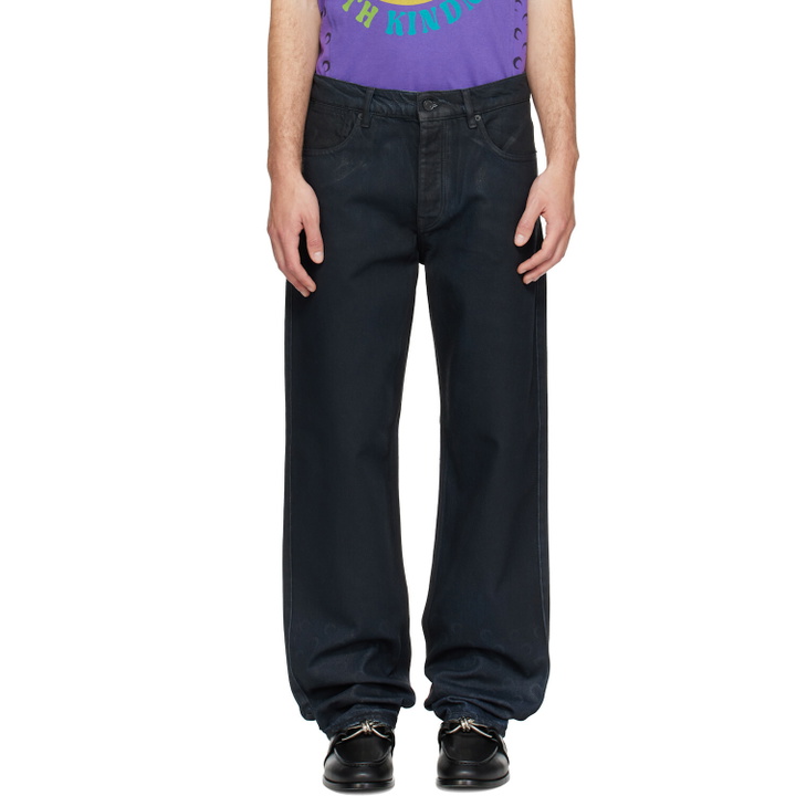 Photo: Marine Serre Black Moon Waxed Denim Straight Jeans