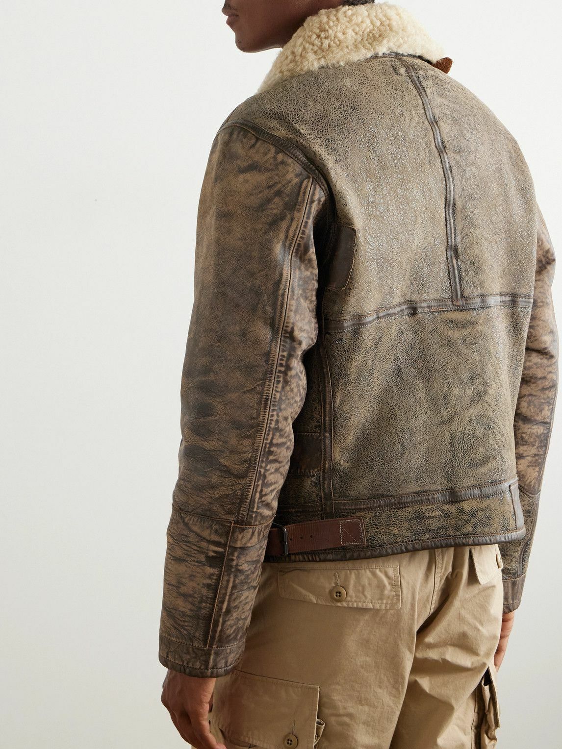Polo Ralph Lauren - Distressed Shearling Bomber Jacket - Brown