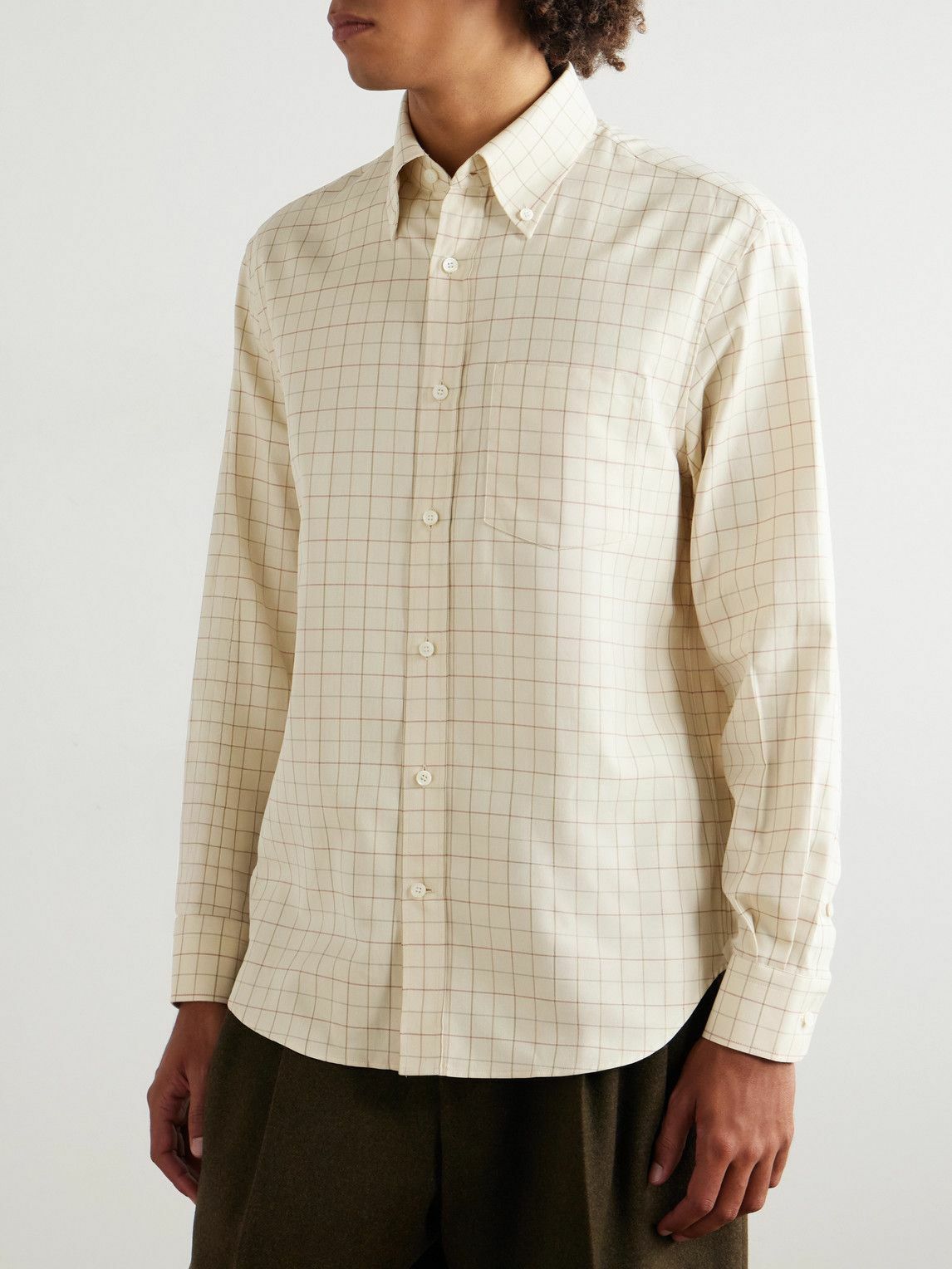 Loro Piana - Elia Button Down-Collar Checked Cotton Shirt - Neutrals