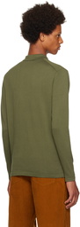 Sunspel Khaki Spread Collar Long Sleeve Polo