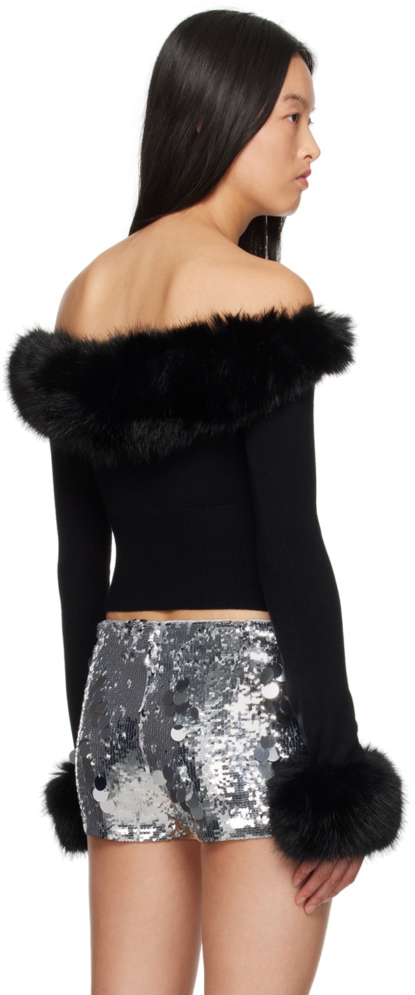 GUIZIO Black Faux Fur Cardigan