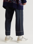 Etro - Tapered Cropped Pleated Virgin Wool Trousers - Blue