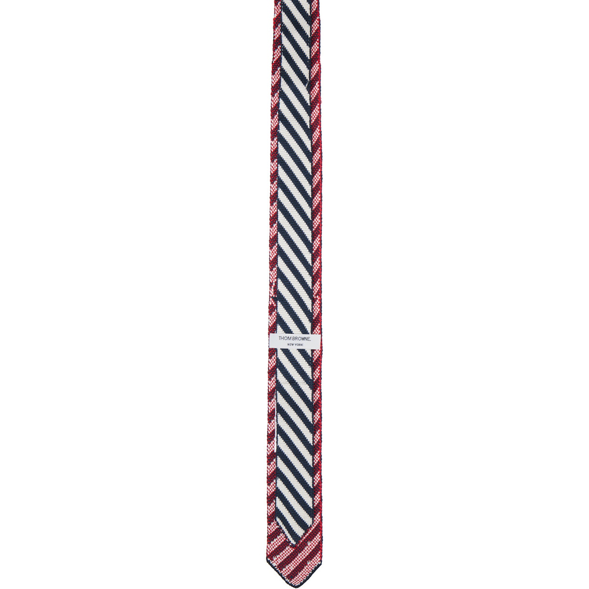 Thom Browne Navy & White Sail Boat Pin Stripe Jacquard Knit Tie