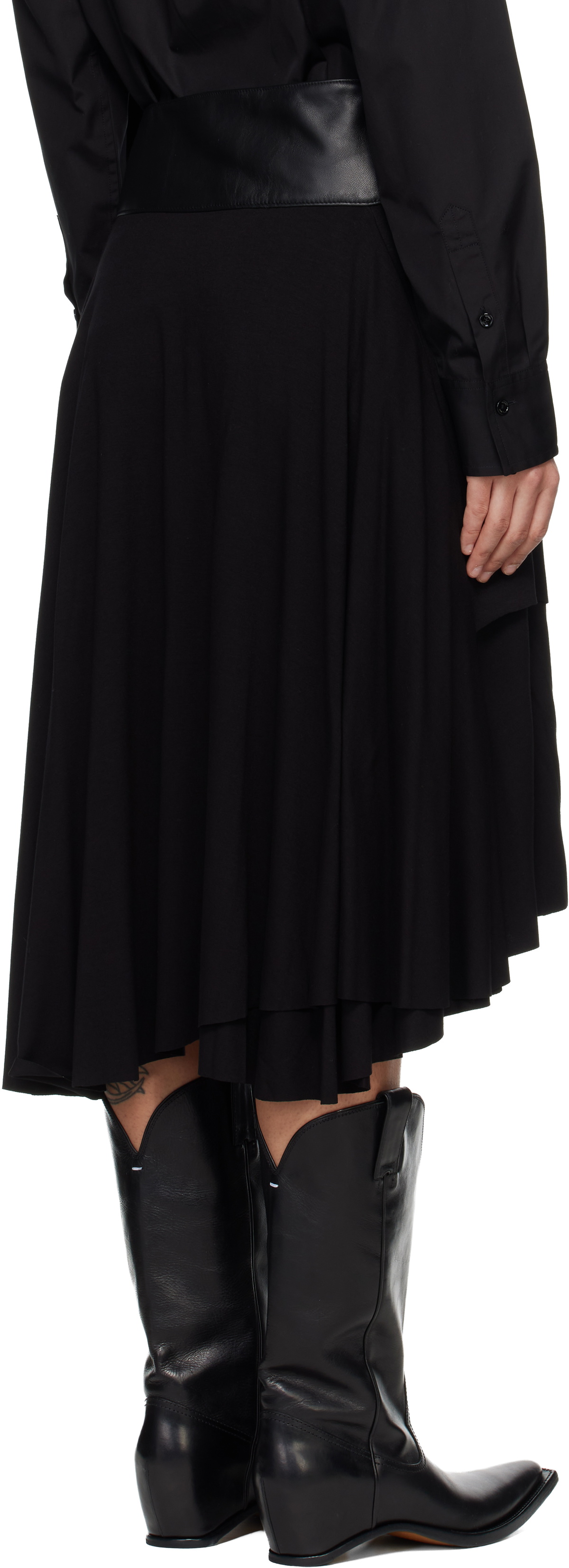 AARON ESH Black Jersey Wrap Midi Skirt