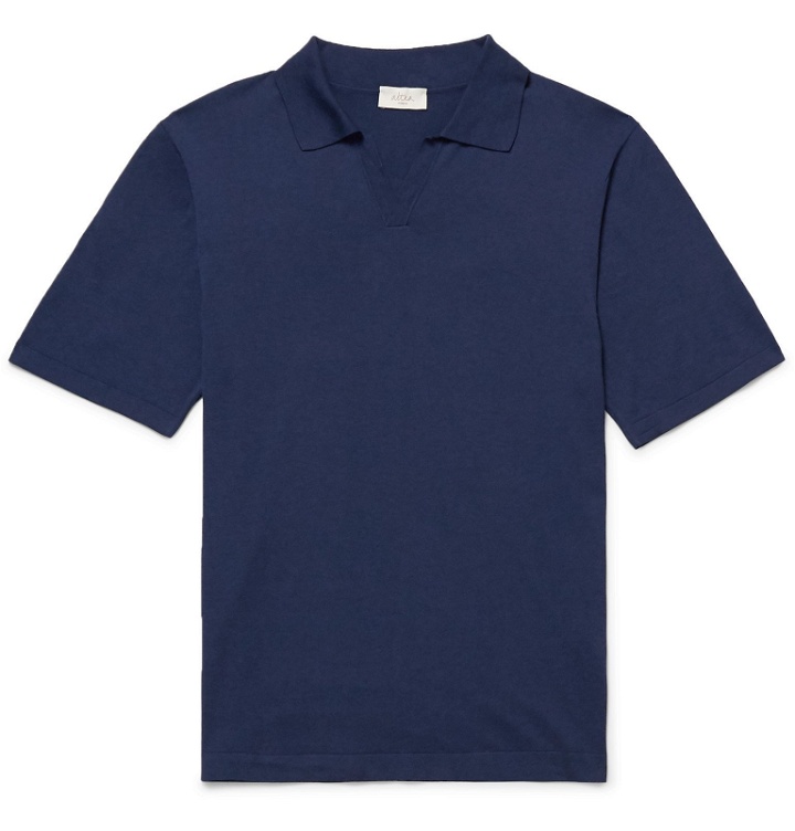 Photo: Altea - Slim-Fit Silk and Cotton-Blend Polo Shirt - Blue