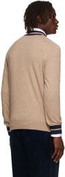 Brunello Cucinelli Beige & Navy Cashmere V-Neck Sweater