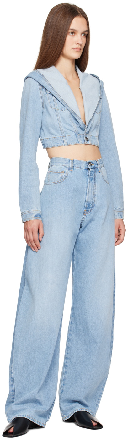 ALAÏA Blue Hooded Cropped Denim Jacket