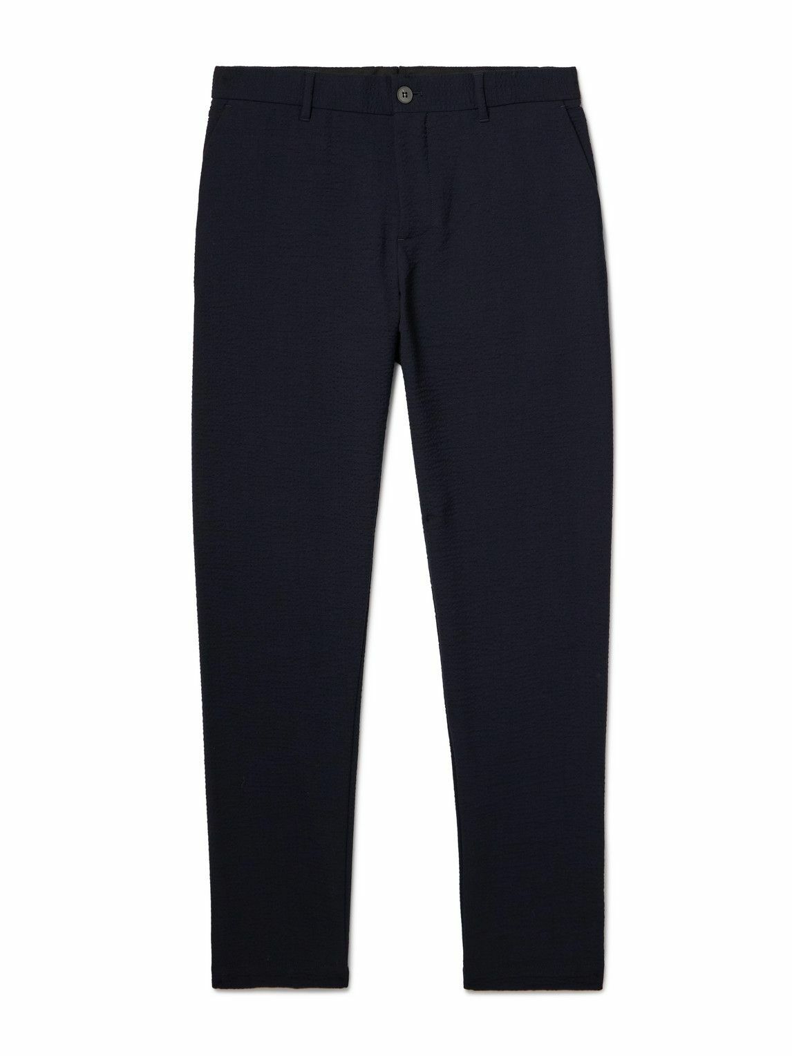 Sunspel - Straight-Leg Wool-Blend Seersucker Trousers - Blue