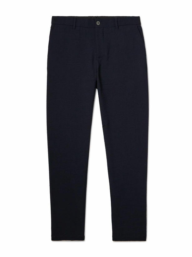 Photo: Sunspel - Straight-Leg Wool-Blend Seersucker Trousers - Blue