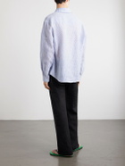 Cherry Los Angeles - Striped Linen Western Shirt - Blue