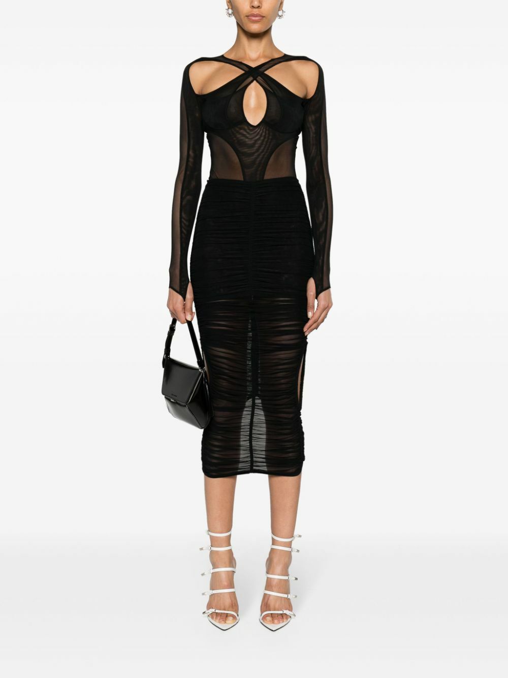 knee length dresses for ladies Aoife Strapless Mesh Bodysuit / Black | Meshki main image 1