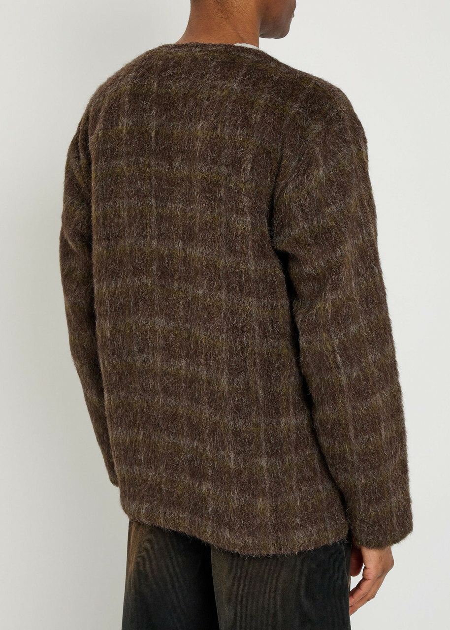 Our Legacy Checked Brushed Wool-blend Cardigan Multicoloured 1