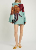 LA Double J Supremes Floral-print Silk Mini Dress Blue