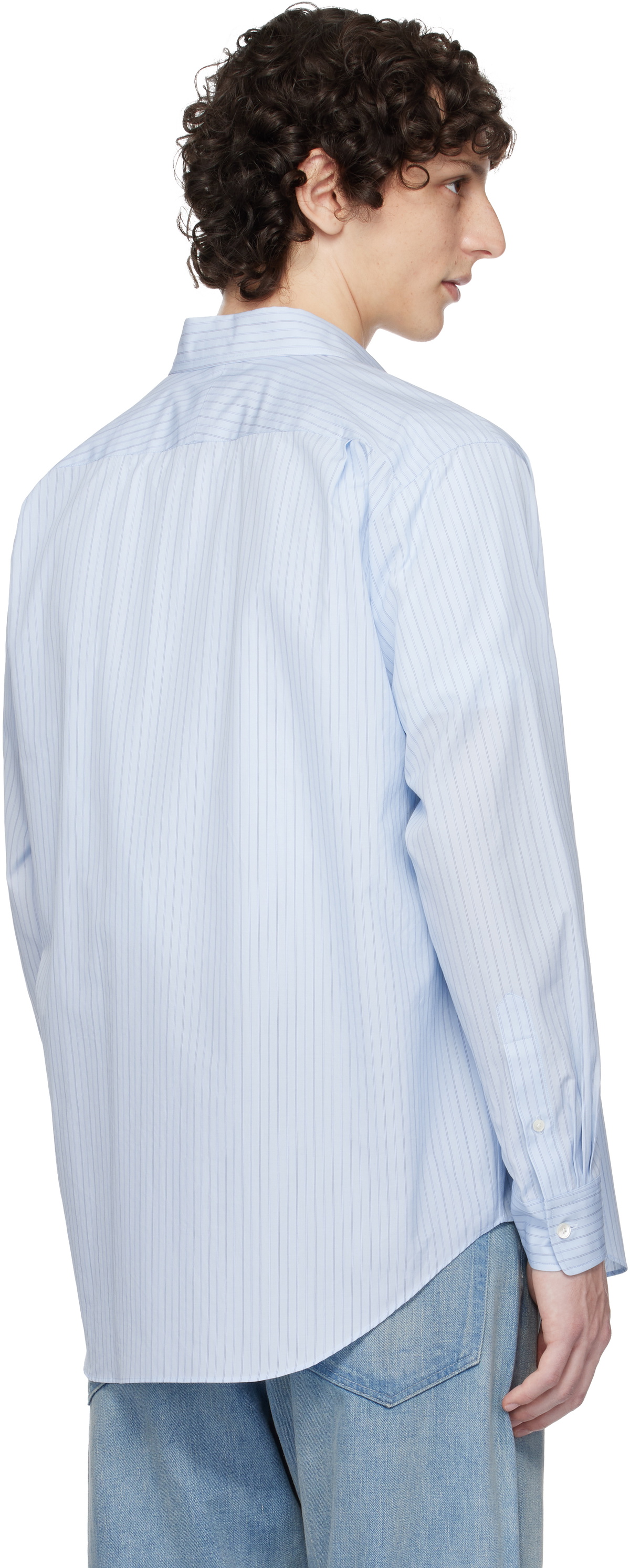 AURALEE Blue Suvin High Count Cloth Stripe Shirt Auralee