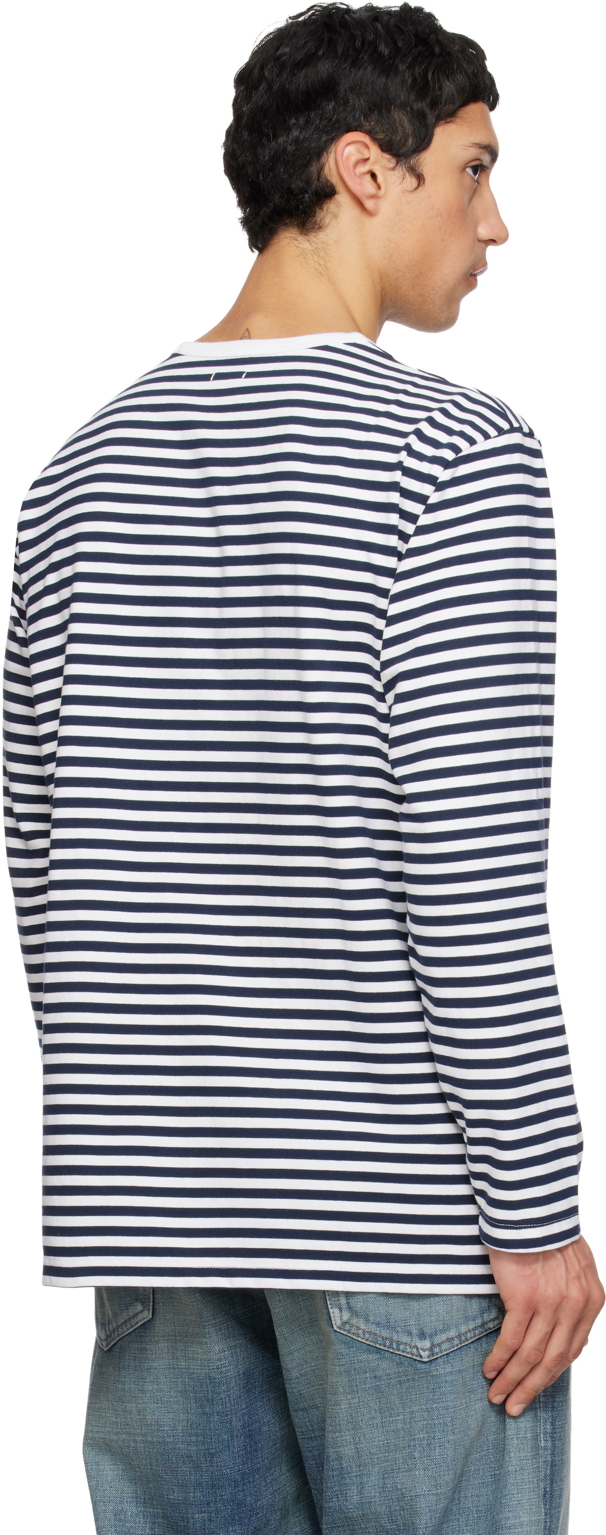 nanamica Navy & White COOLMAX Stripe Jersey L/S T-shirt