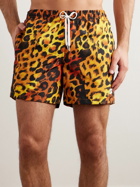 Bather - Straight-Leg Mid-Length Leopard-Print Recycled Swim Shorts - Orange