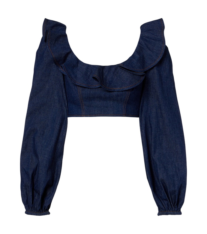 Photo: Zimmermann Aster ruffled denim crop top