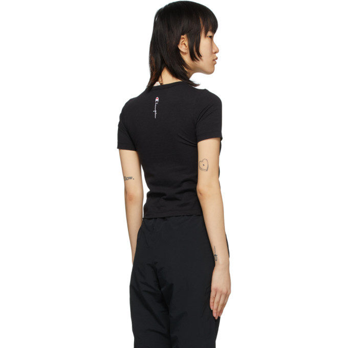 Champion Reverse Weave Black Logo Tight Crop T-Shirt