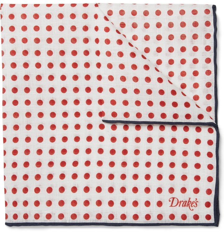 Photo: Drake's - Polka-Dot Linen Pocket Square - White