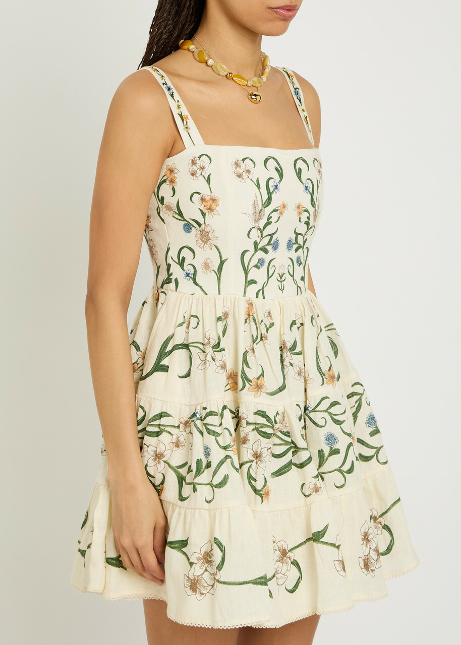 Agua BY Agua Bendita Lima Floral-print Linen Mini Dress Multicoloured